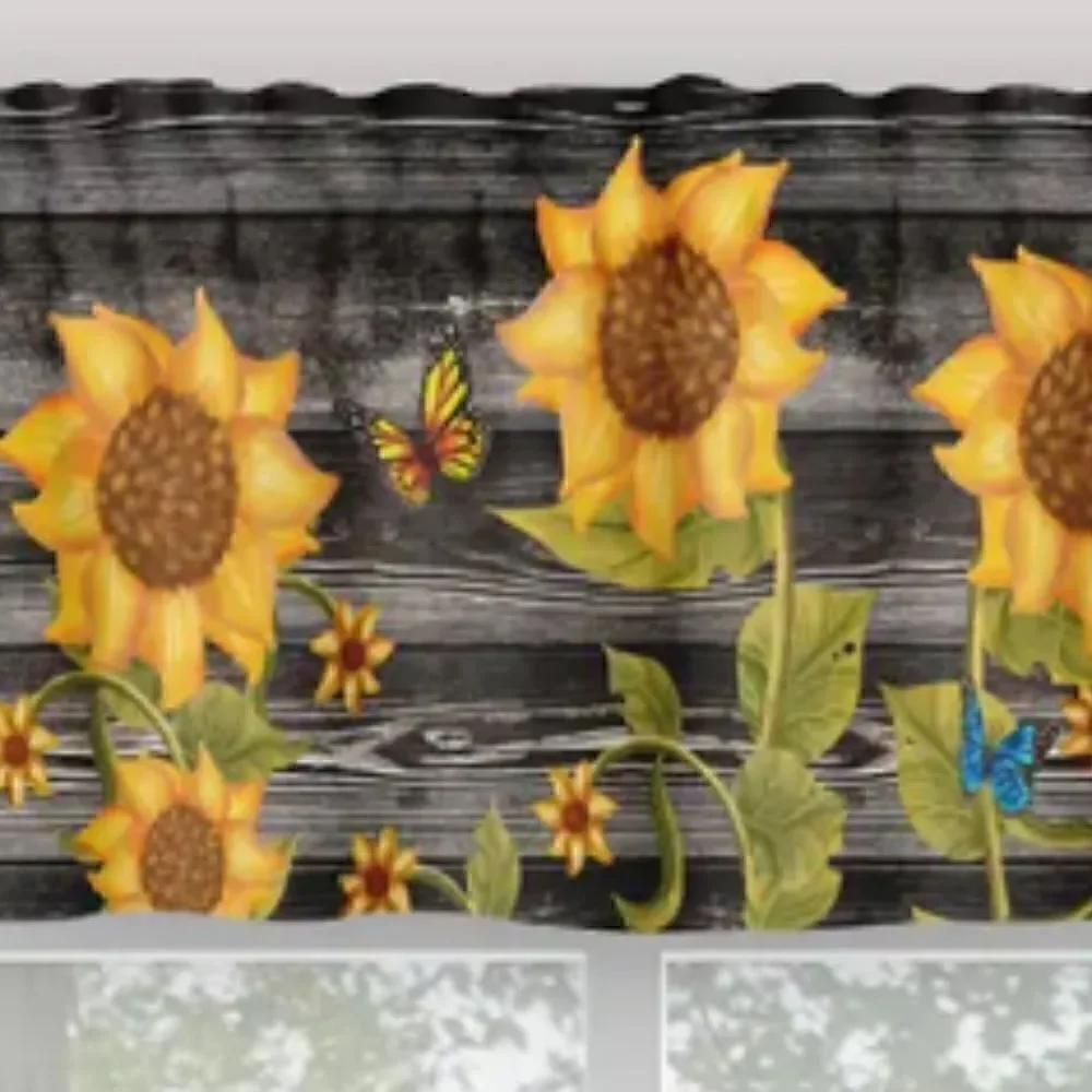 NEW! Farmhouse Trendy Wood Grain Look Sunflower Window Valance Country Cottage